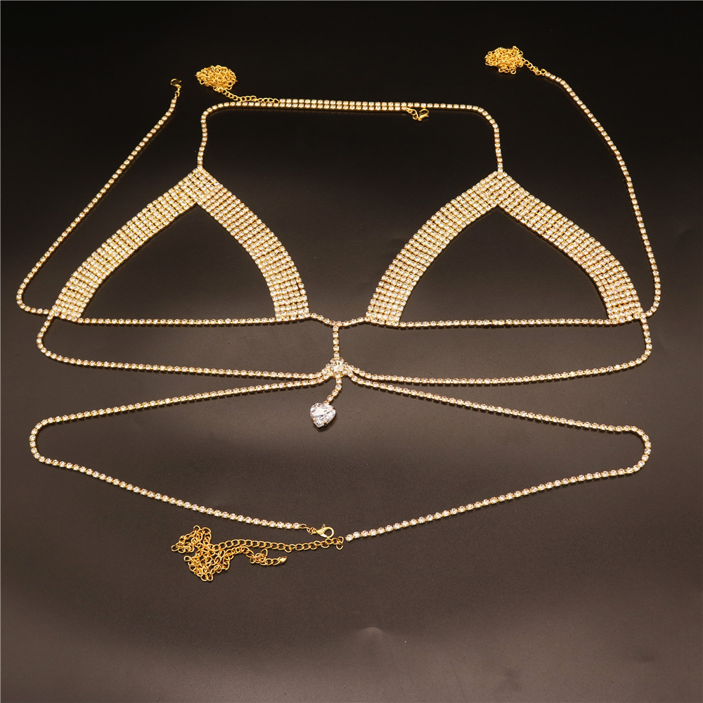 Neue Kreuz Hohl Bikini Bh Mehrschichtige Kristall Sexy Mode Strass Körperkette display picture 5