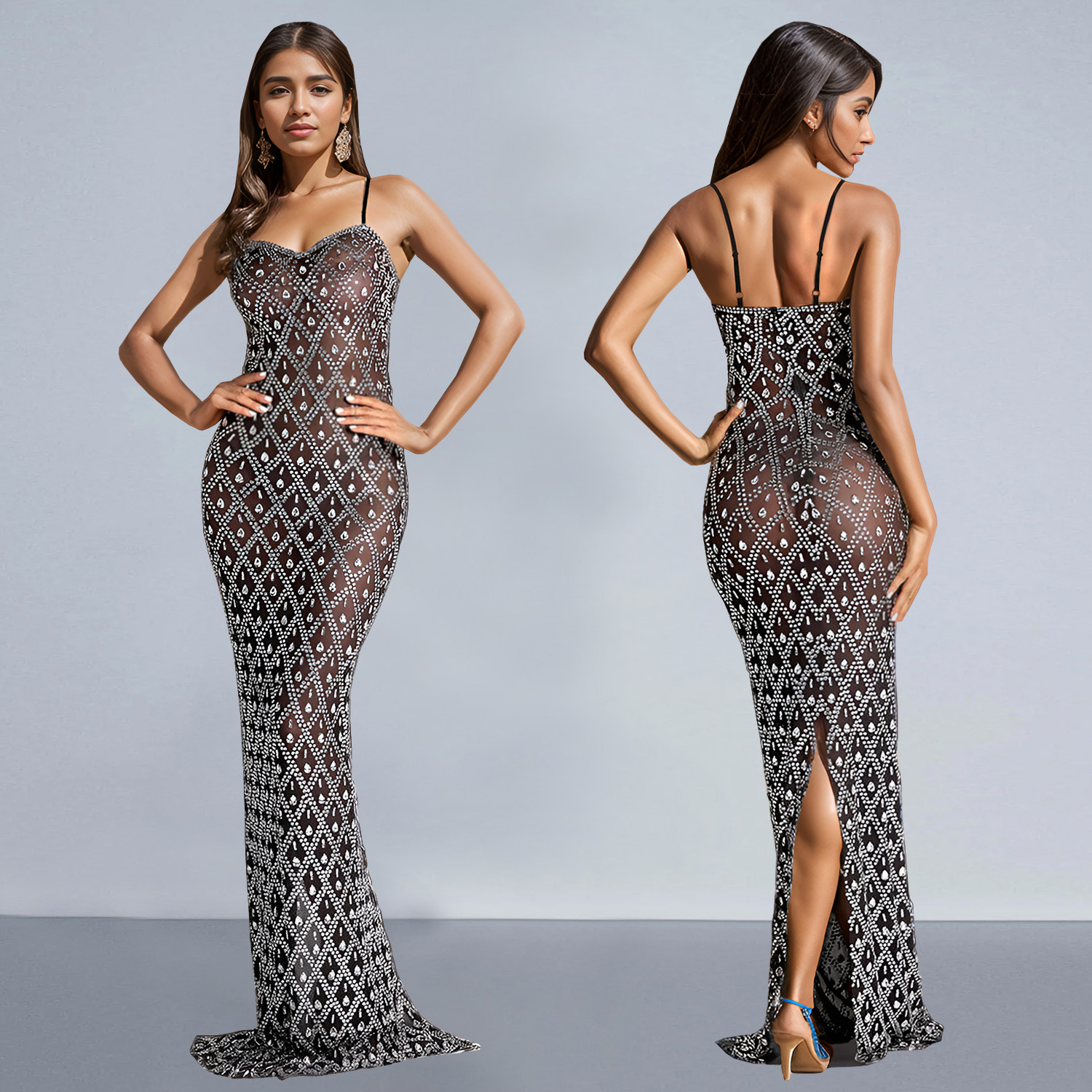 C7160 Aliexpress transfronterizo Amazon 2026 nuevo vestido de cena de mujer sexy de diamante caliente