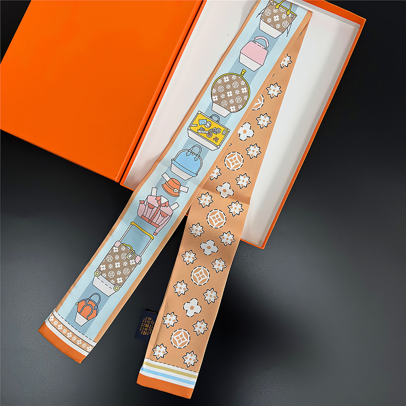 Bufanda de seda para mujer, banda larga, sensación de alta calidad, bufanda de seda francesa multifuncional, bufanda pequeña, bolsa atada, cinta para el cabello, cinturón para el cabello