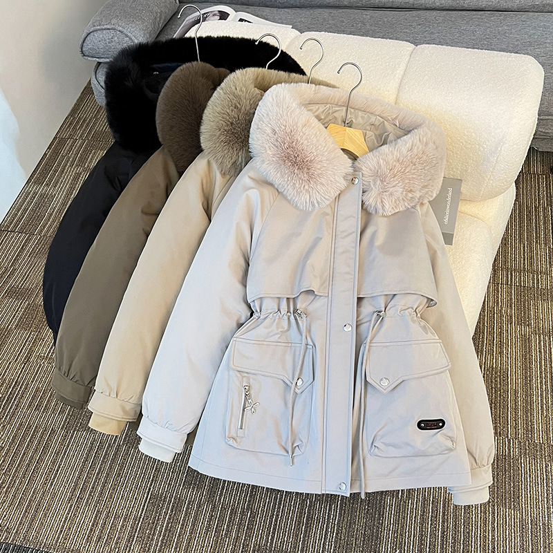 Moteriški drabužiai, vienas drabužis, trijų drabužių parka, moteriški trumpi 2024 m. nauji medvilniniai drabužiai, žieminė medvilninė paminkštinta striukė, žieminis paltas_voghion.com