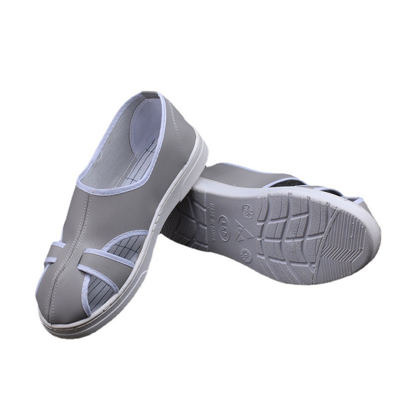 江西厂家防静电鞋夏季SPU灰色皮革大四孔透气舒适车间低帮工作鞋