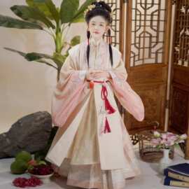 黛玉新款女童汉服高端明制大袖衫重工刺绣比甲套装女童交领款汉服