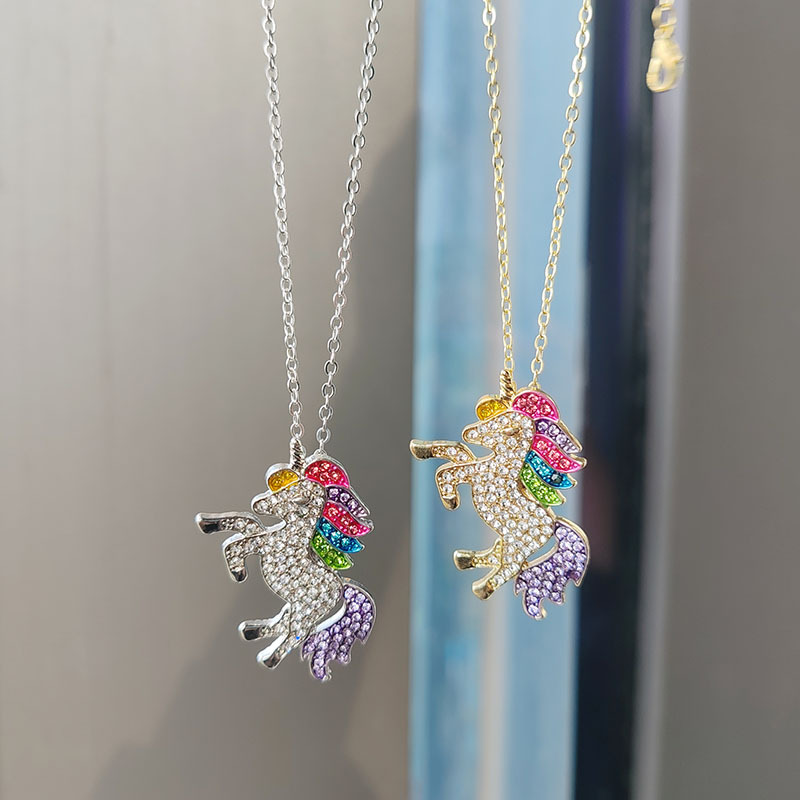 Einhorn Halskette Für Damen Mit Strass Steinen Collier Kette_voghion.com