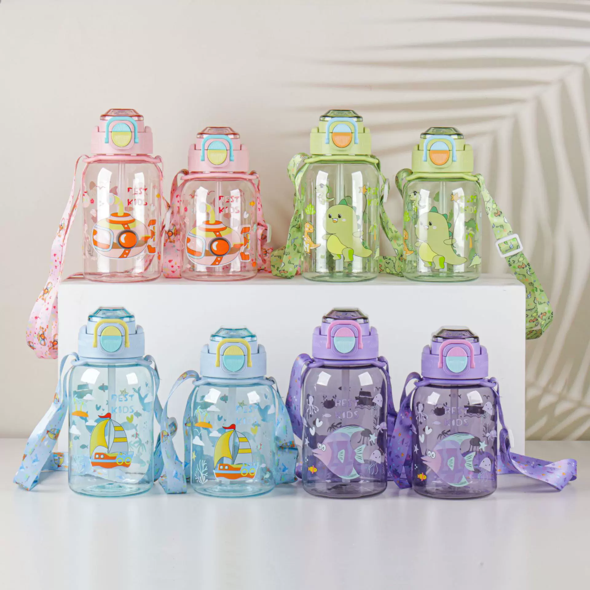 双饮口水杯塑料杯女生高颜值大容量便携儿童塑料随行杯带吸管水杯