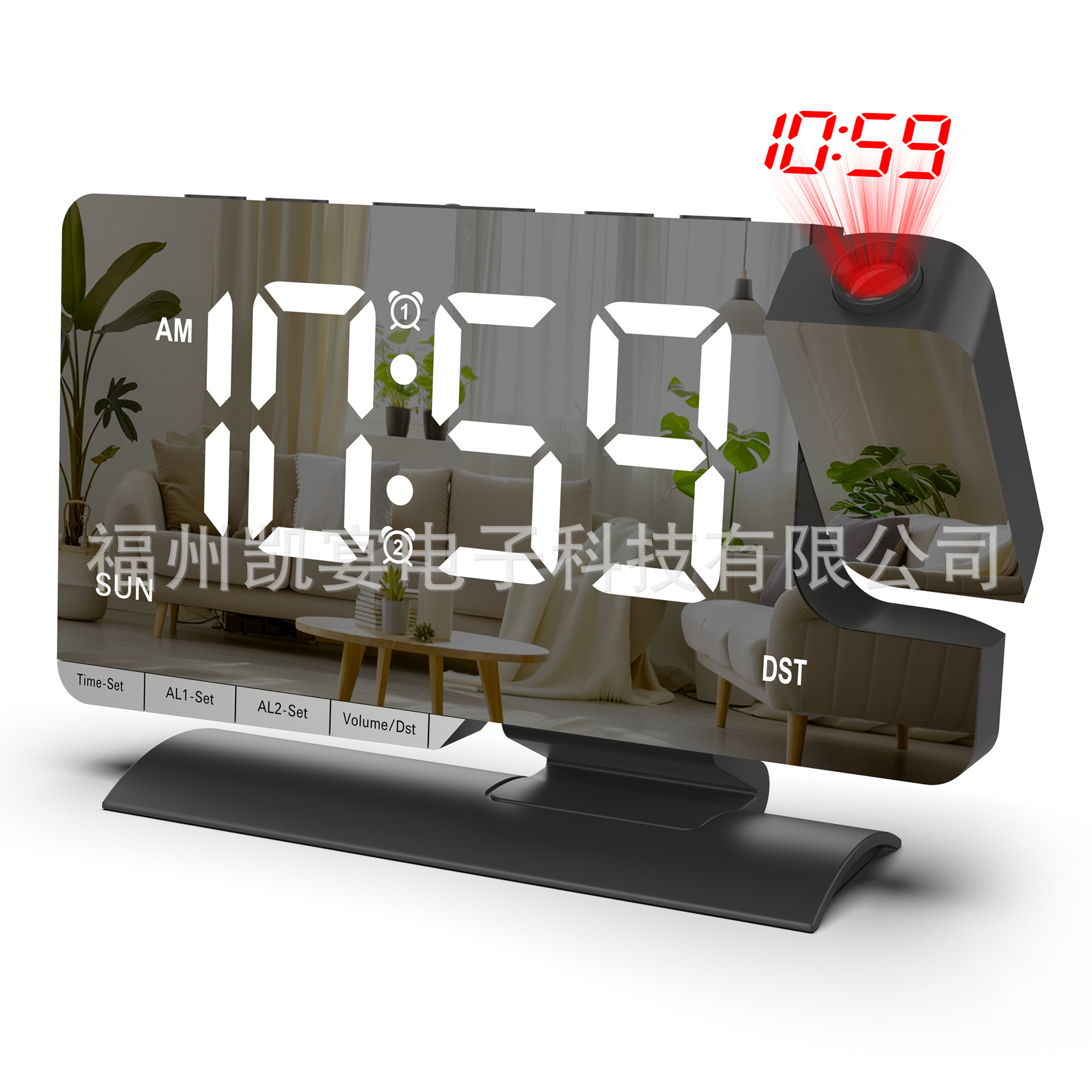 2026 New Cross-Border Home Led Mirror Desktop Electronic Clock with Adjustable Light and Summer Time Projection Alarm Clock
