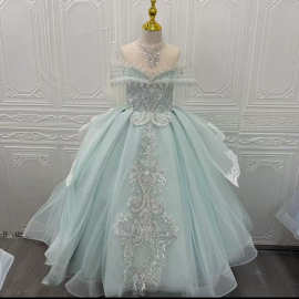 儿童礼服女童重工高端主持蓬蓬裙出租女孩生日华丽长拖尾纱裙