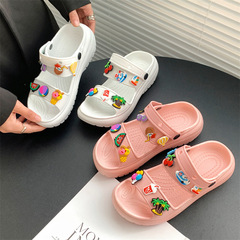 Women's Hole Shoes for Outdoor Wear, Summer New Arrival: Thick-Soled Height-Increasing Sandals—Perfect for Beach Days! DIY Style, Dual-Wear Design, with Two Straps—Wholesale Available