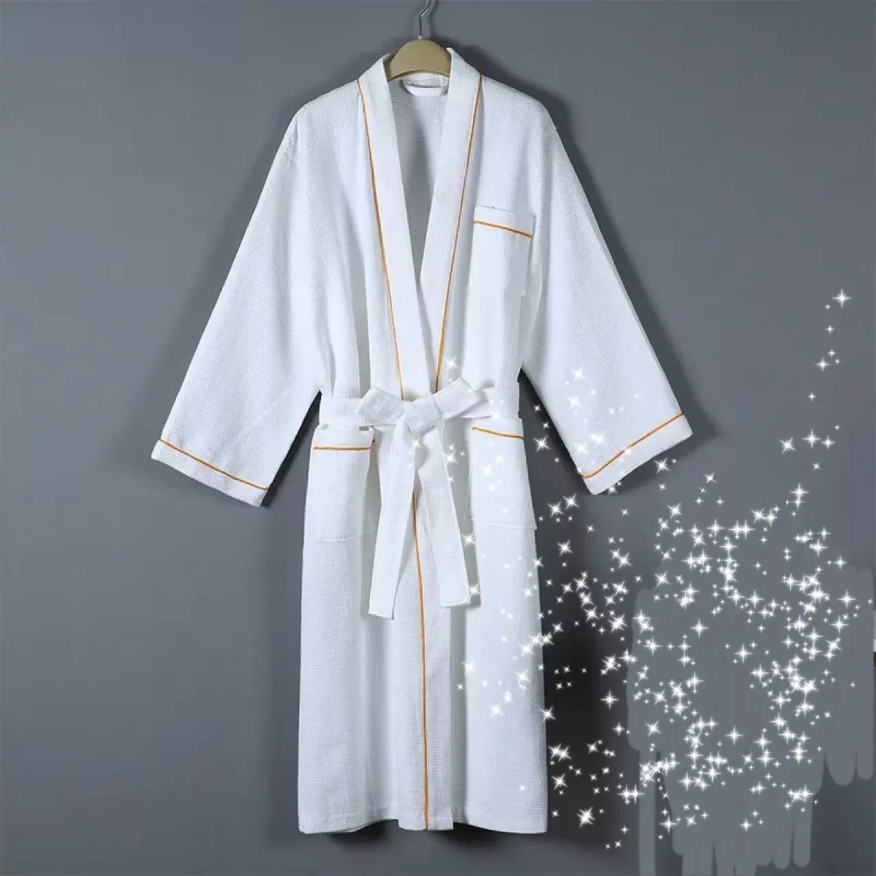 纯棉华夫格酒店白色浴袍 美容院会所SPA全棉男女长款薄款浴衣