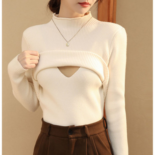 Breast-feeding Top Base-layer Shirt Sweater Autumn and Winter Warm Inner Half-high Neck Knitted Breast-feeding Clothes for Going Out Hot Mom