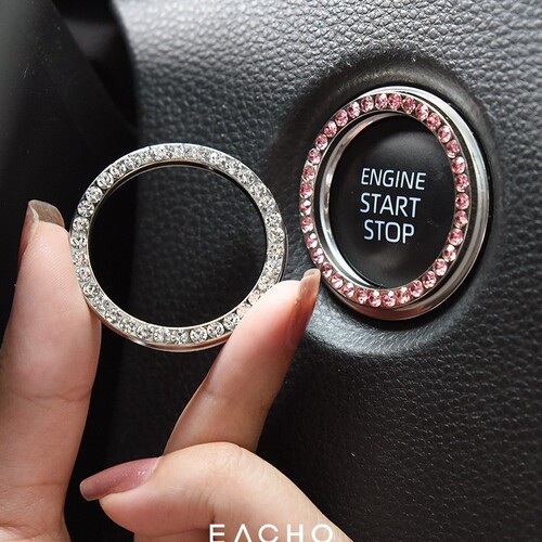 Car one-touch start ring with diamond decoration sticker, stylish creative car interior modification ignition switch with diamond decoration ring
