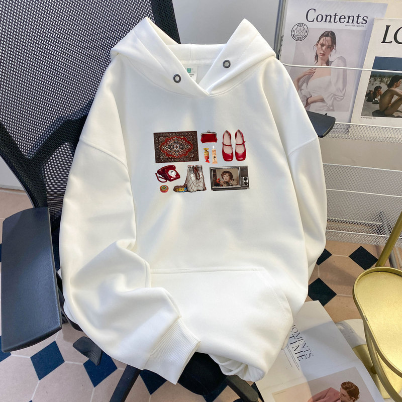 秋冬女士休闲简单有趣印刷卫衣Y2k多功能东南亚风格复古连帽卫衣|undefined