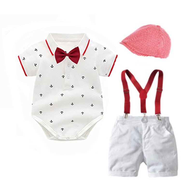 Men's Baby Gentleman's Suit Boy's Bow-tie Printed Climbing Suit Cross-border Summer Handsome One-year-old Overalls New Top