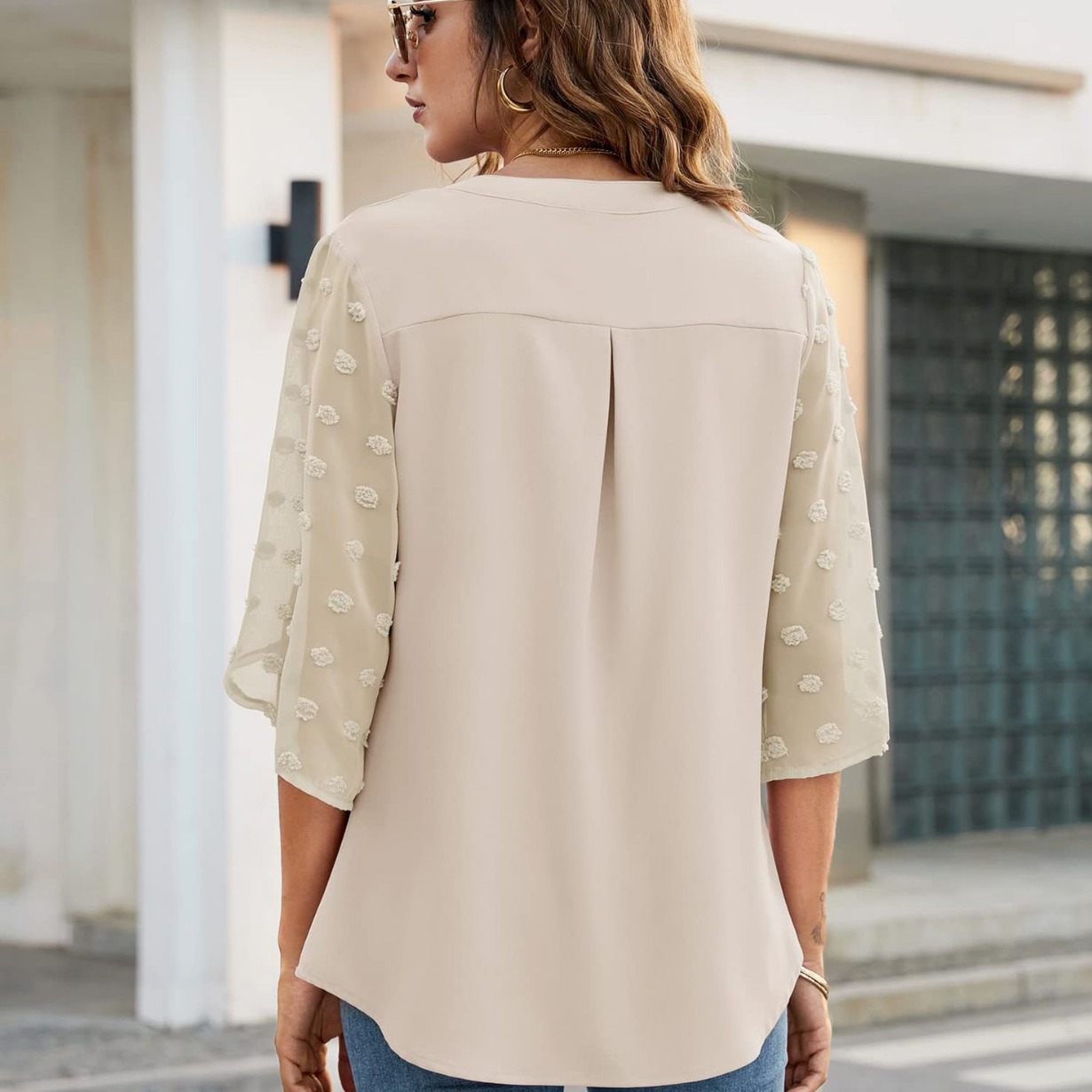 Transfronterizo 2022 Amazon europeo y americano superior de verano de las mujeres Bola de piel manga corta casual suelta con cuello en V camisa superior