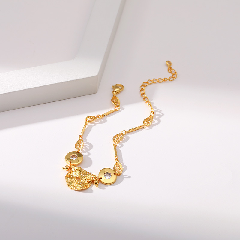 Retro Round Flower Brass Inlay Zircon Bracelets 1 Piece