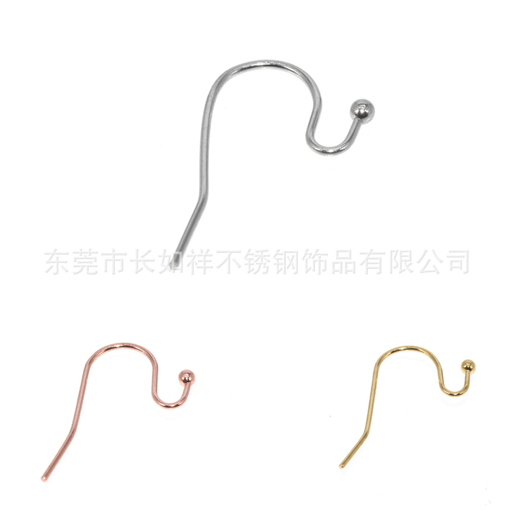 耳饰配件现货小额批发diy金色u形耳钩不锈钢带珠子0.7线超软耳钩