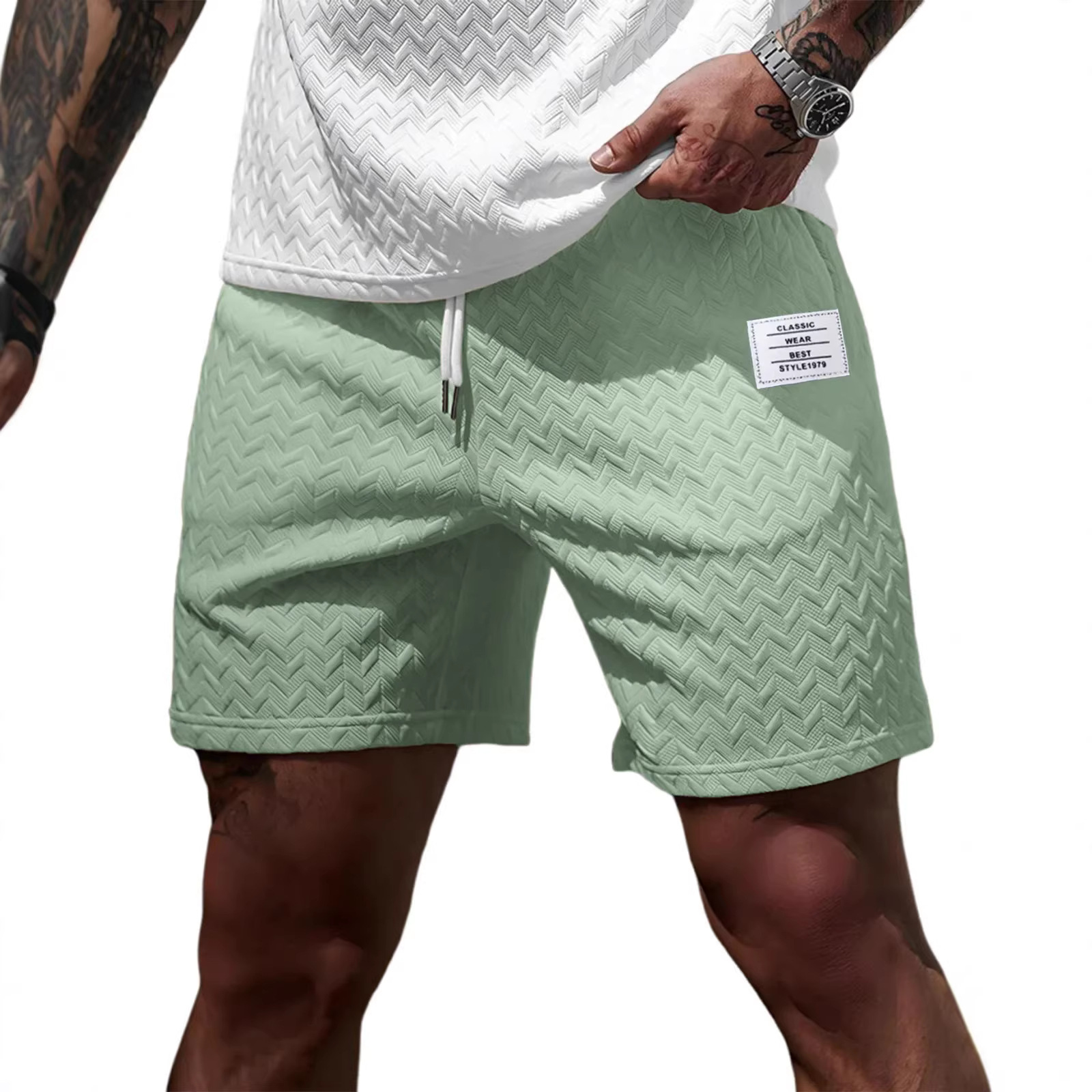 Men's Clothing Men's Summer Casual Shorts Loose Fit Solid Color Jacquard Fabric Drawstring Beach Pants Style For Formal & Casual_voghion.com