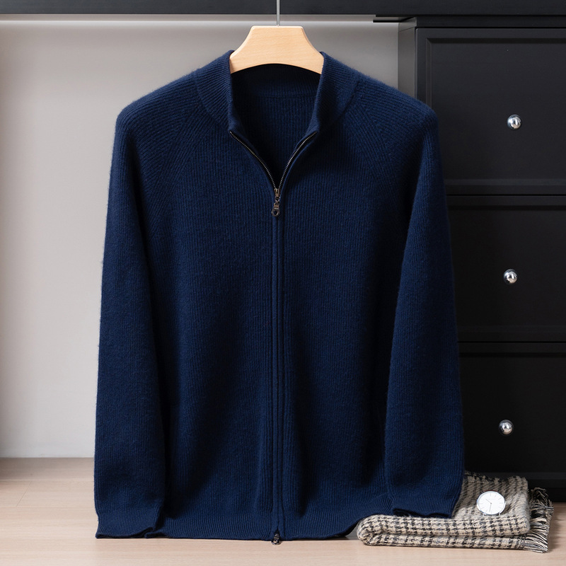 Thickened Half-High Collar Zip-Up Cardigan for Men, 100% Pure Cashmere Sweater, Autumn and Winter Youth Knit Jacket with Pockets Thickened Half-High Collar Zip-Up Cardigan for Men, 100% Pure Cashmere Sweater, Autumn and Winter Youth Knit Jacket with Pockets
