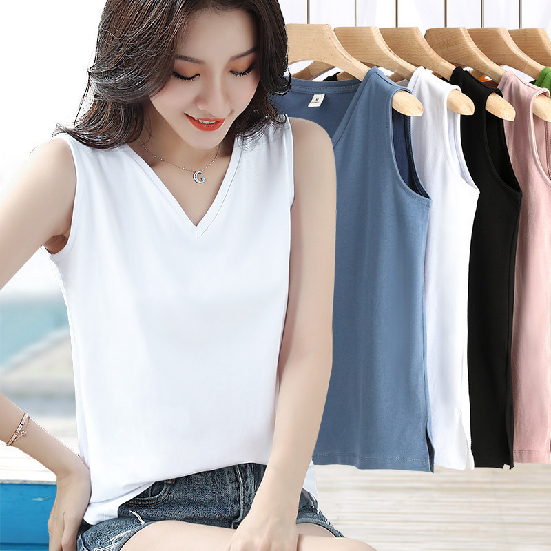 White Sleeveless T-Shirt for Women with V-Neck and Slit at the Hem, Pure Cotton, 2026 Summer New Style, Solid Color Wide-Shoulder Camisole for Outerwear White Sleeveless T-Shirt for Women with V-Neck and Slit at the Hem, Pure Cotton, 2026 Summer New Style, Solid Color Wide-Shoulder Camisole for Outerwear