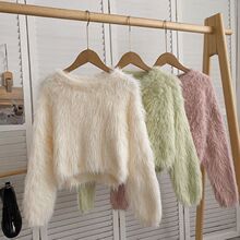 短款仿水貂绒毛衣女2025秋冬新款韩版宽松套头长袖针织衫上衣外穿