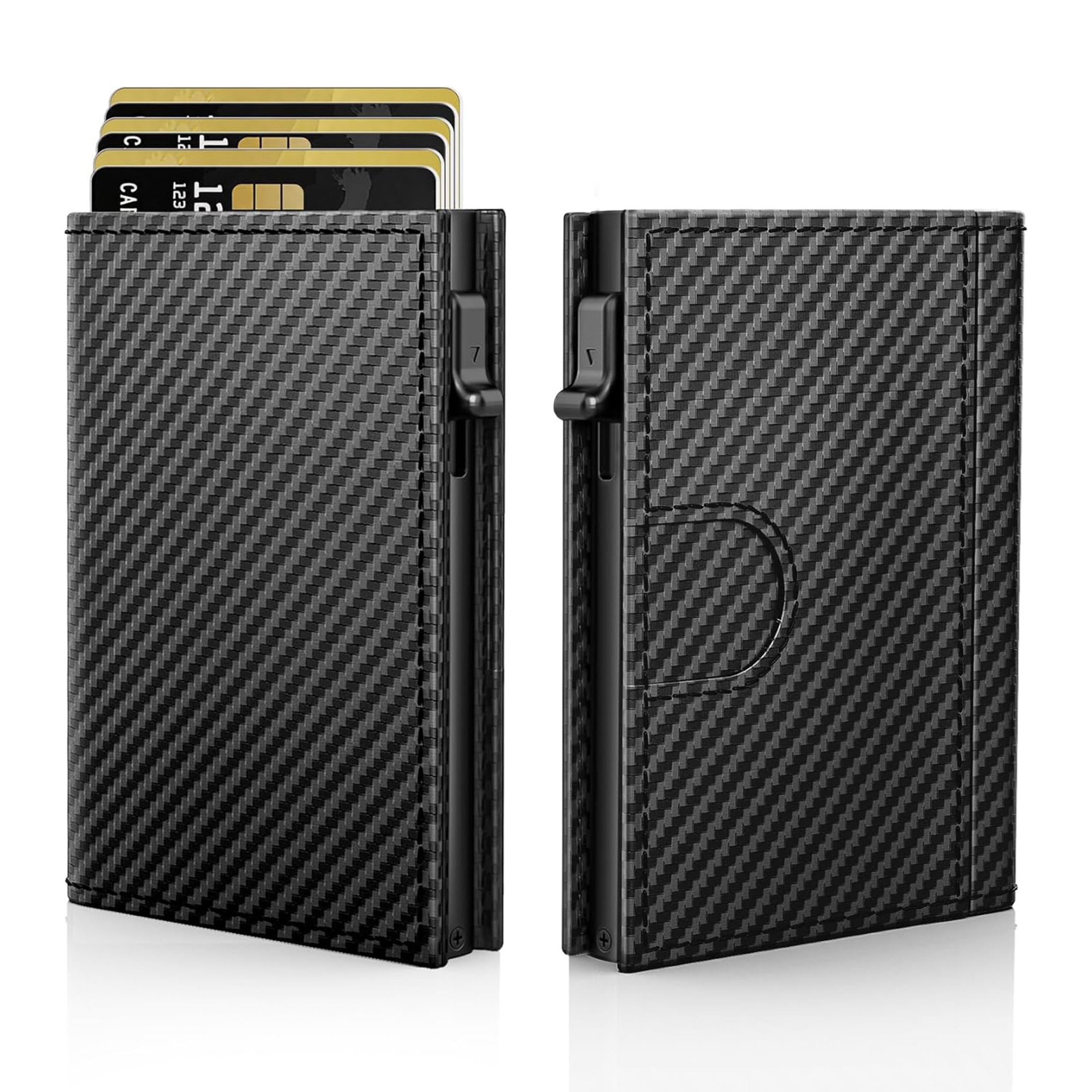 Amazon tres plegables pop-up cartera de tarjetas de aleación de aluminio con blindaje RFID cartera multifuncional ultra delgada con patrón litchi