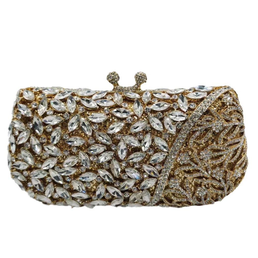 Túi clutch nữ dự tiệc đính kim cương pha lê phong cách Âu Mỹ — Màu vàng, Cá tính đặt làm