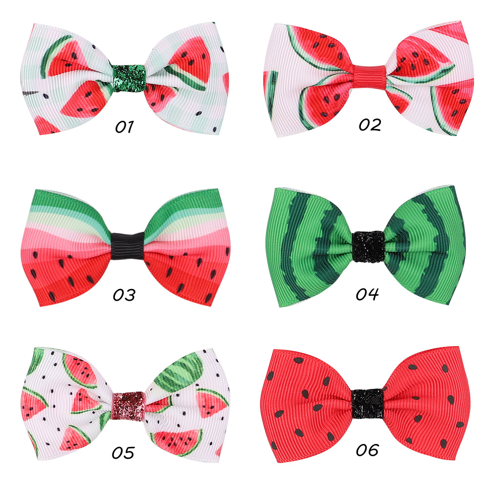 New Fruit Print Bow Hairpin Baby Watermelon Bangs Clip Children's Hair Accessories display picture 1