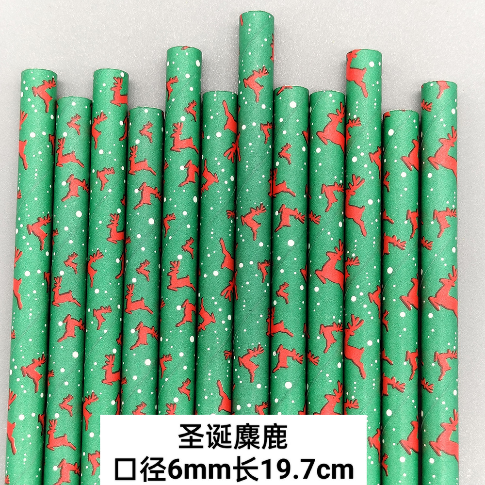 Navidad serie desechable biodegradable papel Kraft paja jugo bebida postre Mesa pastelería decoración papel paja
