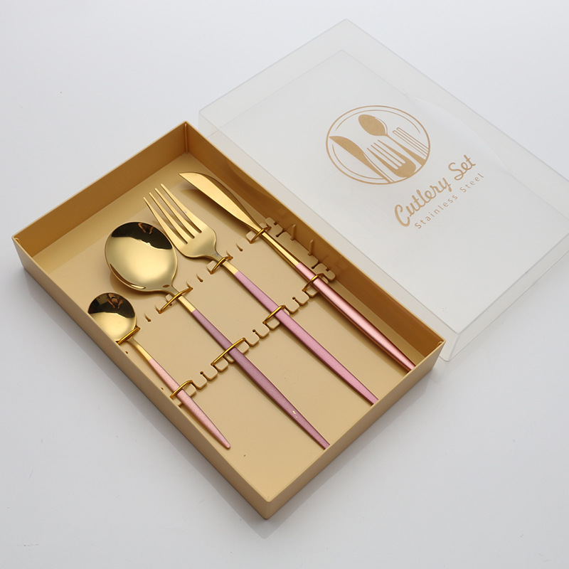 노란색 상자-4개 세트-핑크 골드