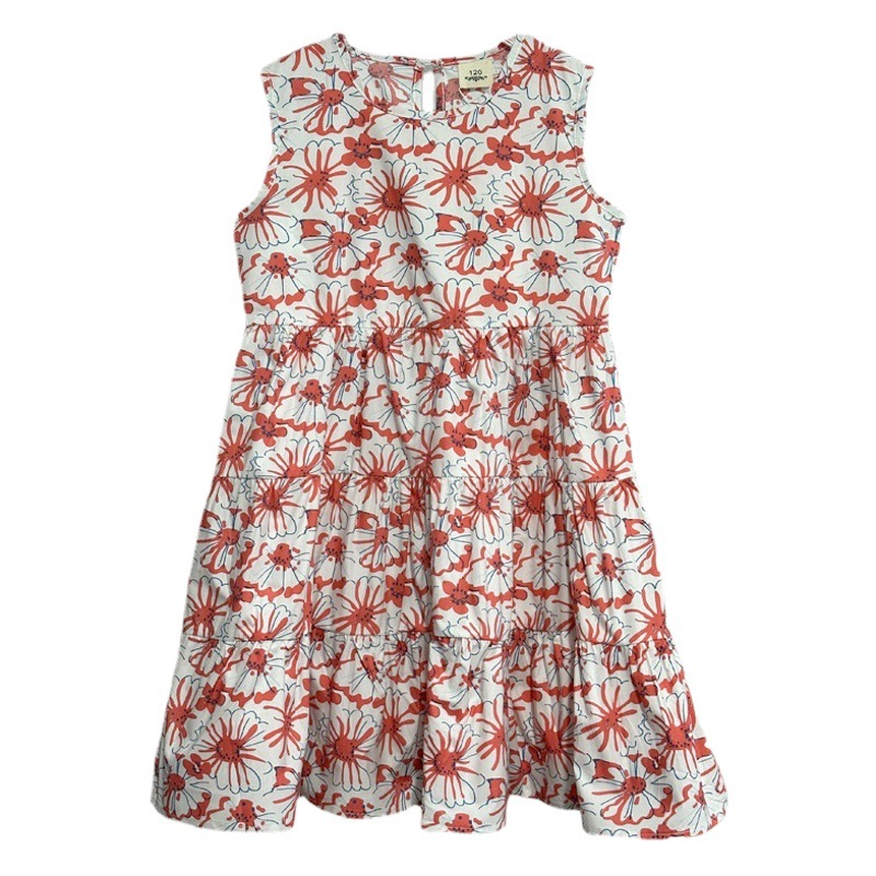 Vestido de niña para verano 2024, nuevo vestido floral infantil, vestido de pastel fino de verano, moderno