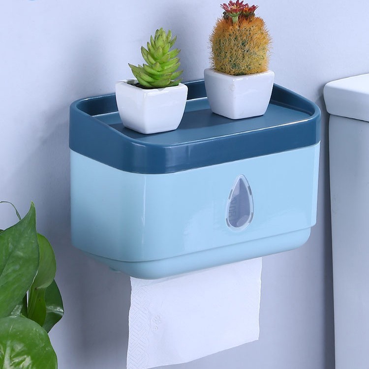 浴室正方形プラスチックティッシュボックス家庭用パンチフリーストレージボックス浴室壁掛け多機能ティッシュボックス|undefined