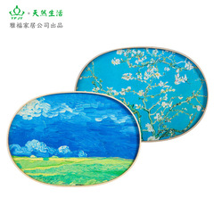 DIY hand-brewed coffee tray tea tray Van Gogh apricot blossom wheat field sky art hotel home decoration practical wooden tray