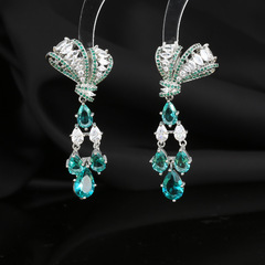 歐蒂娜2022新款蝴蝶結長款水滴造型耳飾耳墜耳環s925銀針耳釘批發