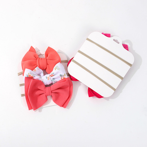 European and American simple children's headwear solid color printed bow nylon headband three-piece set baby hairband set for men and women