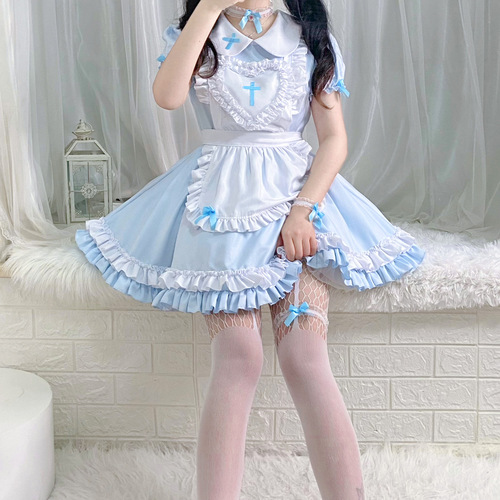 Japanese soft girl Lolita sky blue female cross maid dress Cosplay maid dress women's boss dress