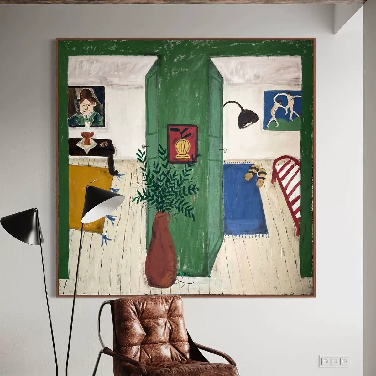 小众艺术喷绘油画客厅马蒂斯绿色系挂画玄关中古卧室高级壁画轻奢