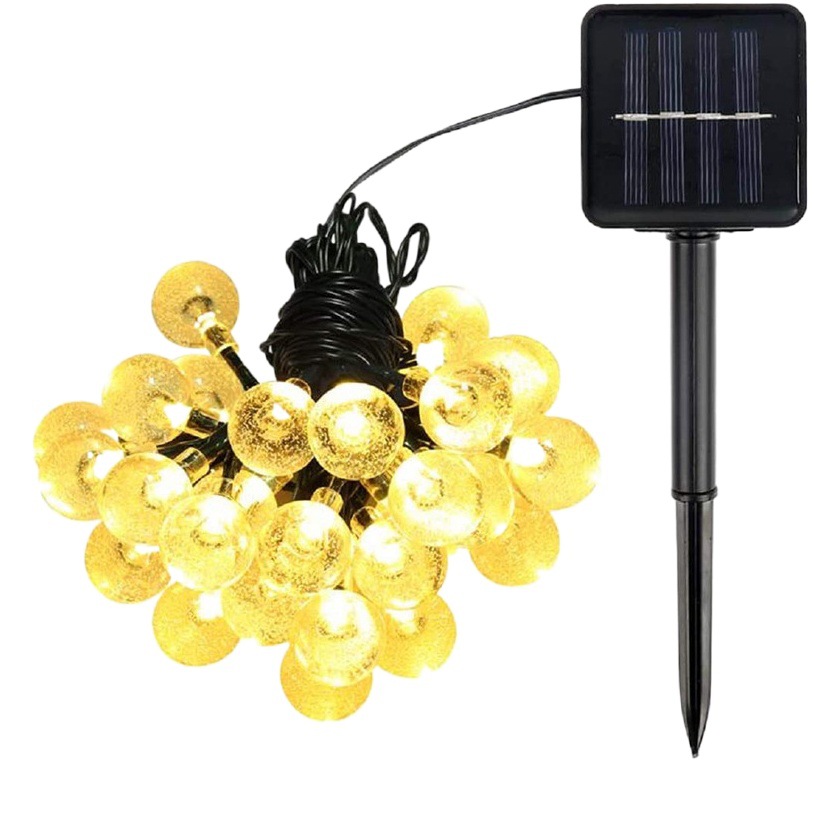 LED solar burbuja bola Cadena de luz al aire libre transparente cuentas redondas luces de Navidad jardín camping luces decorativas