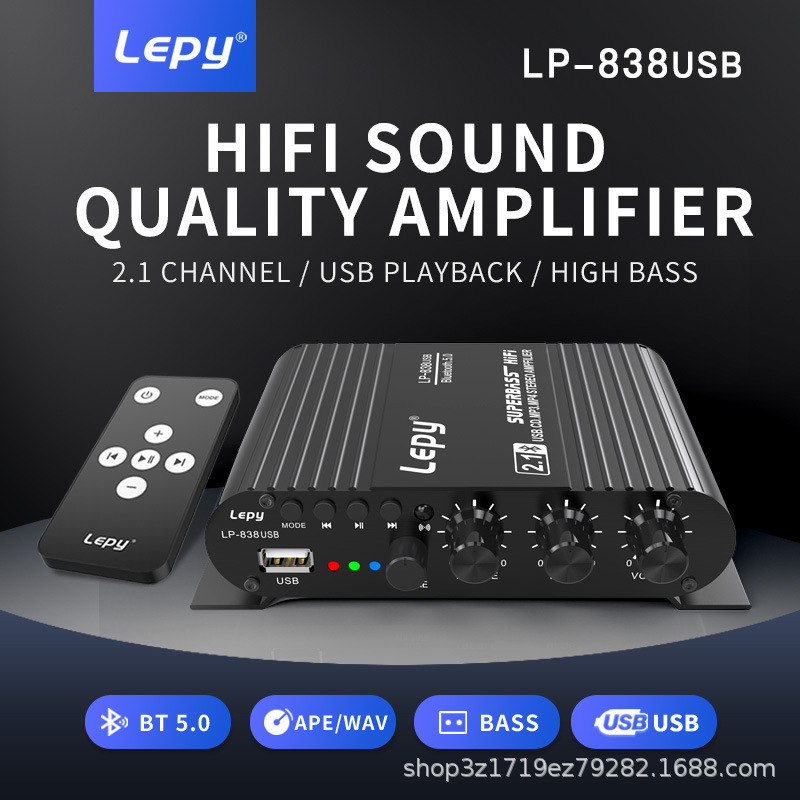 Bluetooth 838Usbu Disk Sd Card Lossless Music Player 2.1 Channel Subwoofer Amplifier High Power Amplifier