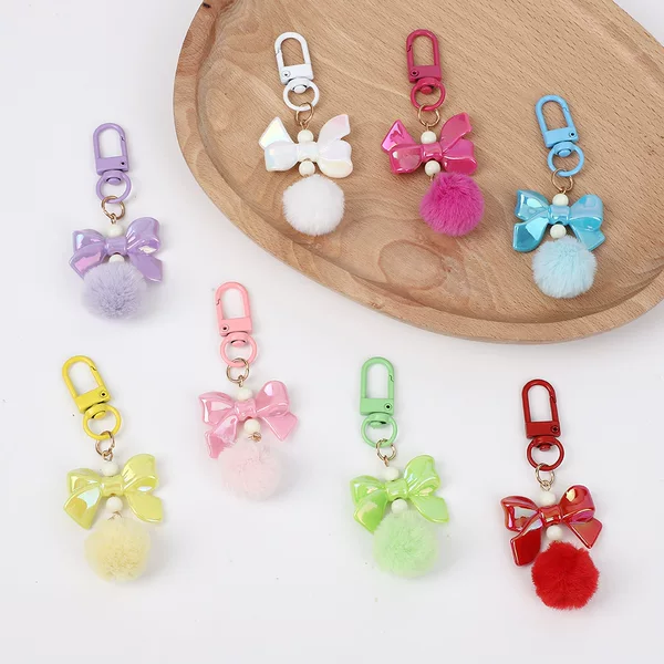 New Cute Bow Jewelry Resin Color Accessories Keychain Fur Ball Bag Pendant Exquisite and Versatile