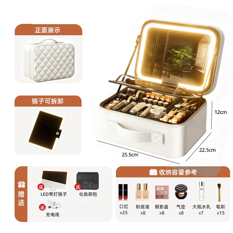 Bolsa de maquillaje con espejo de lámpara LED de gran capacidad maquillaje especial de alta calidad portátil desmontable caja de maquillaje pu