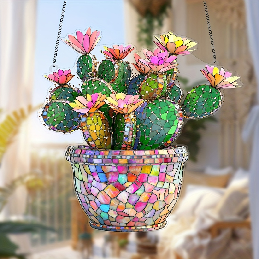 Colgar decoración de flores de cactus de Amazon acrílico colgar decoración de cadena de acrílico plano 2D colgar