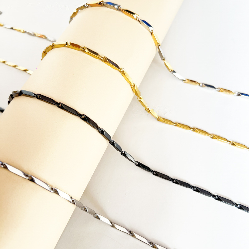 Stainless Steel Necklace Men's Titanium Steel Chain Multi-Color Rhombus Chain Stick Chain Melon Seed Chain Pendant Jewelry Accessories Jewelry