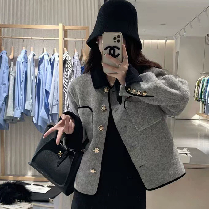 Spring double-sided cashmere short elite woolen coat, Chanel style