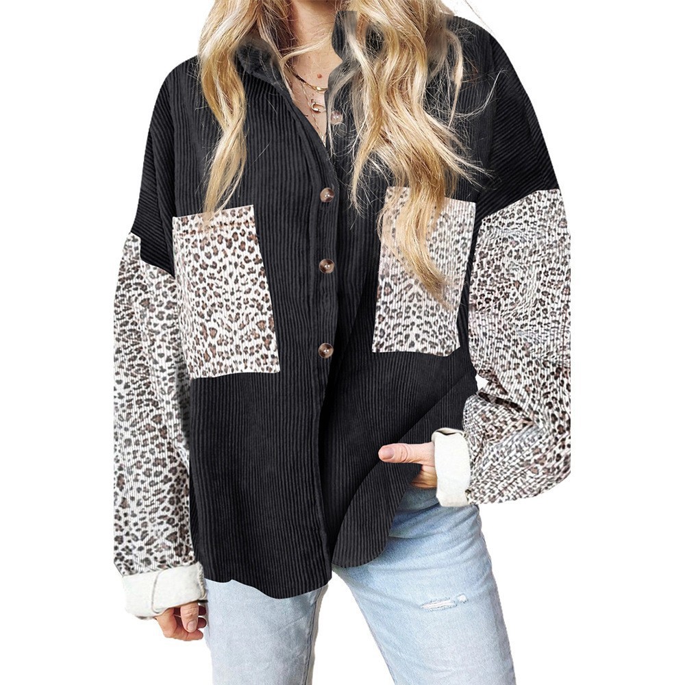 Women's Casual Clothing Leopard Pattern Women's Shirt with Lapel Pit Stripe Casual Coat_voghion.com