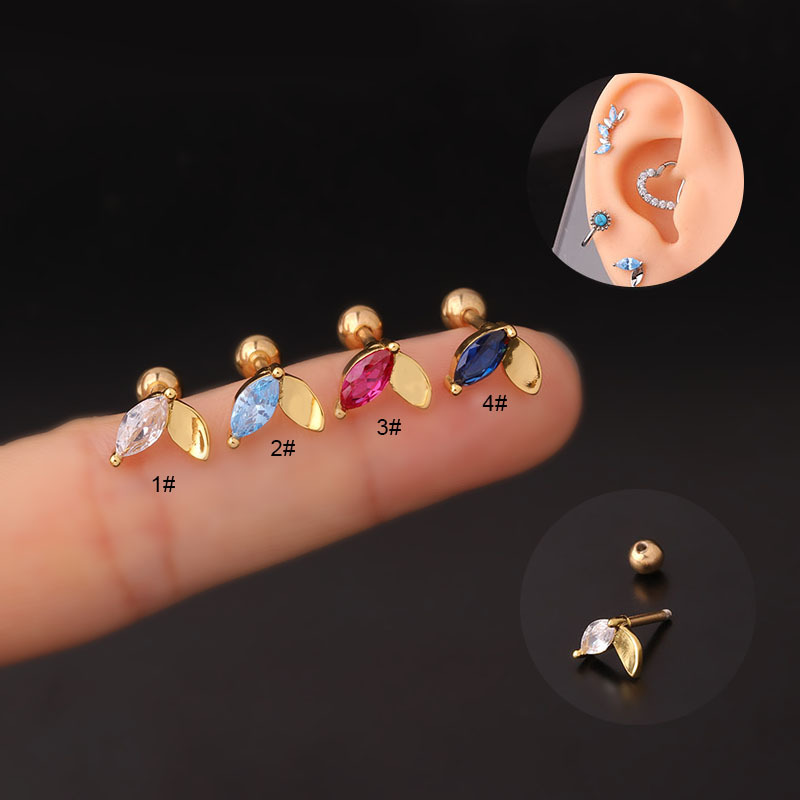 5g Weight Ear Cartilage Rings & Studs Fashion Leaf 316L Stainless Steel Copper Waterproof Non Tarnish Surgical Steel Zircon