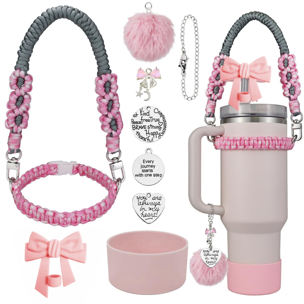 Stanley trenzado llavero portátil amor bola de lana en un arco gorra de paja taza con taza de Stanley