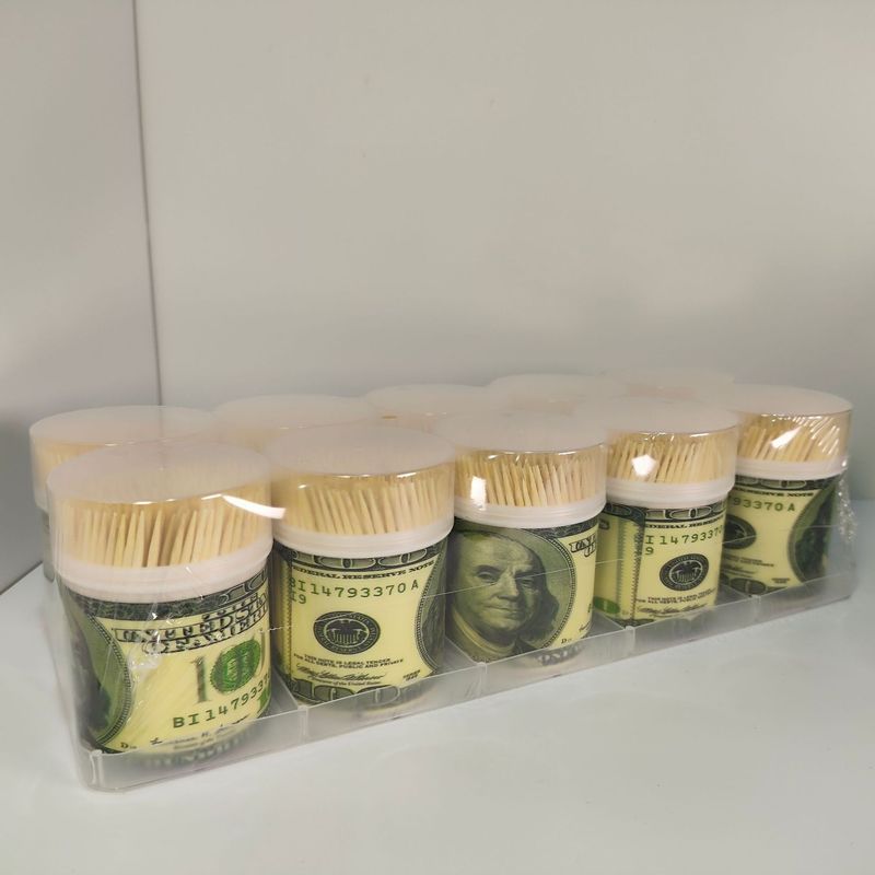 工厂现货印花美元牙签筒双头牙签家居百货水果叉牙签大容量牙签盒|undefined