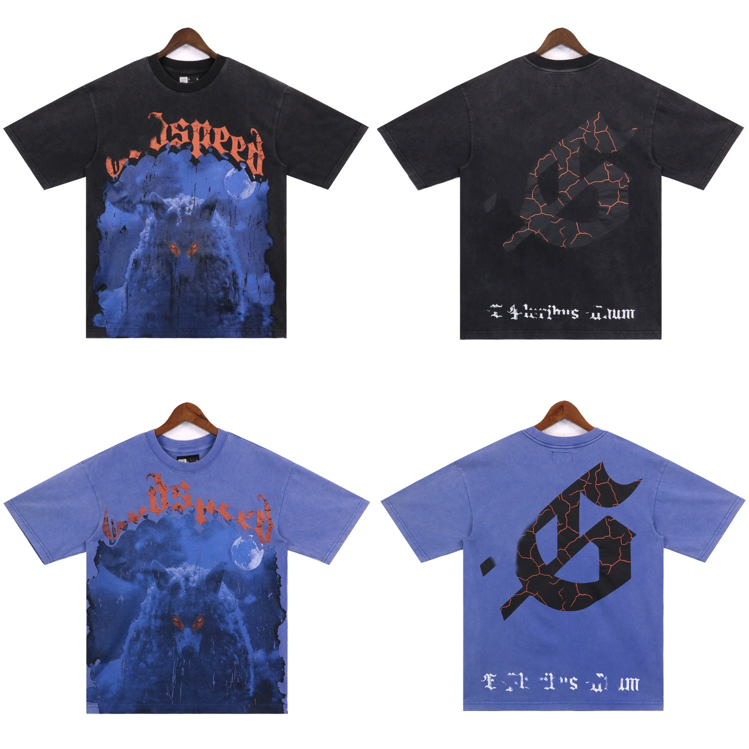 Американская модная футболка для стирки воды GODSPEED Буква моды волчьей головы с принтом футболка модная повседневная с короткими рукавами