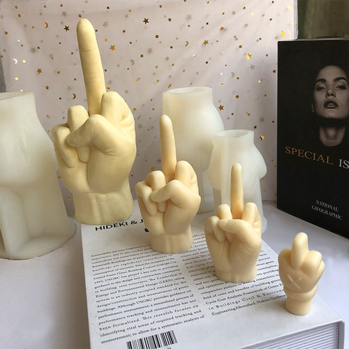 diy creative gesture middle finger aromatherapy candle silicone mold handmade plaster drip ornaments mineral stone mold