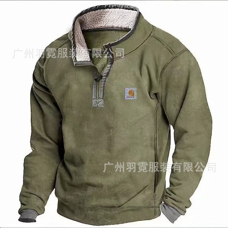 Chaqueta de gamuza con cuello alto y forro polar para hombre, estilo casual, con cierre, para otoño e invierno, sudadera de manga larga para hombre