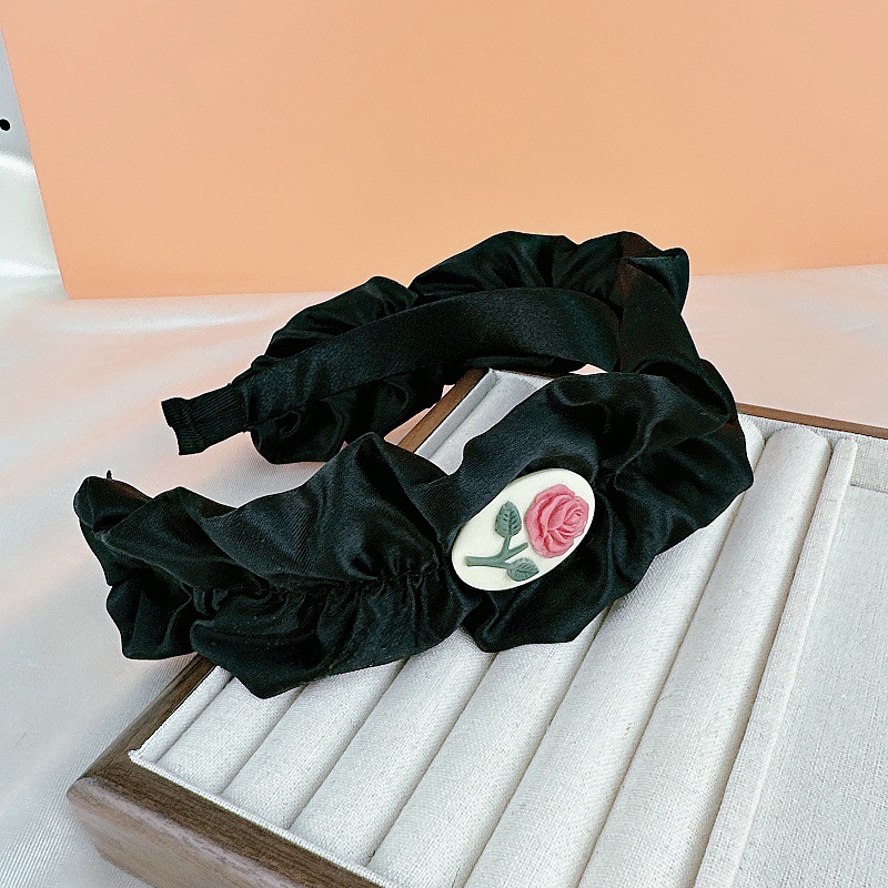 Alta cráneo superior negro plisado diadema horquilla de las mujeres lavado facial banda de pelo borde ancho versátil 2023 Internet celebridad nueva diadema